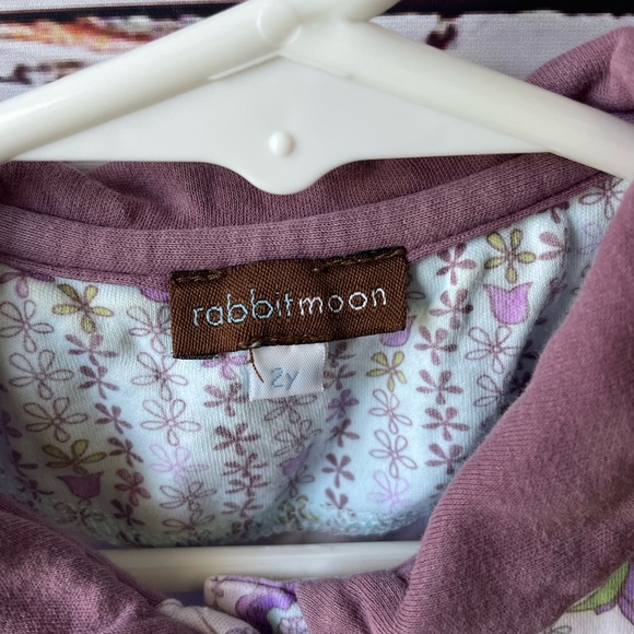 Rabbit Moon // Floral Purple and Green Short Sleeve Dress with Collar - Picture 3 of 5